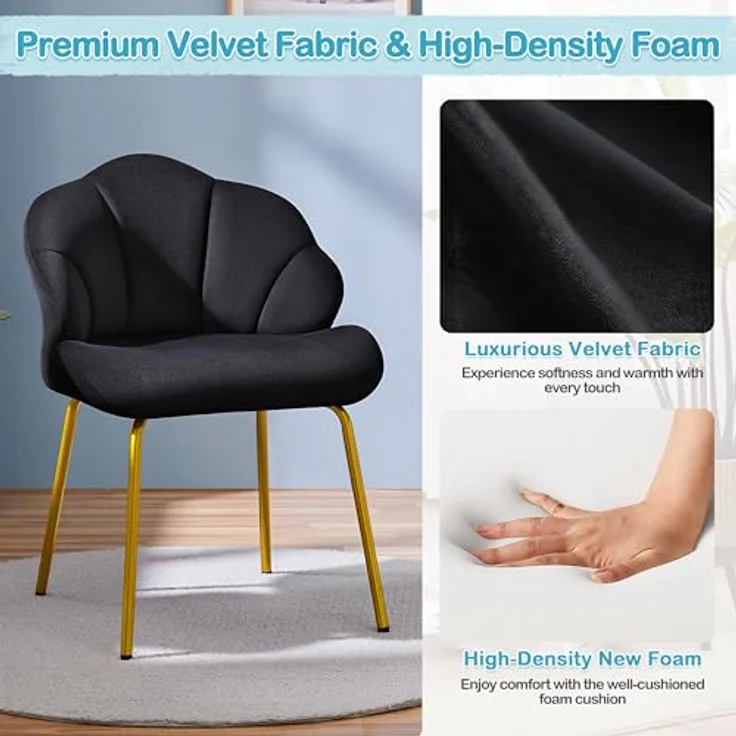 Yaheetech Sessel Loungesessel in Muschelform, Ohrensessel modern, Polsterstuhl mit Metallbeinen, Polyester, für Wohnzimmer/Schminktisch/Schlafzimmer, Schwarz – Bild 8