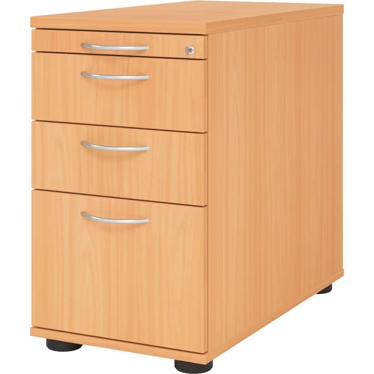 bümö Schreibtisch Schrank Büro mit Hängeregister für Hängeordner, Schubladenschrank Holz in Buche, Container mit Schubladen & Hängeregistratur - Schreibtisch Kommode mit Bogengriffe, SC40-6-6-BM