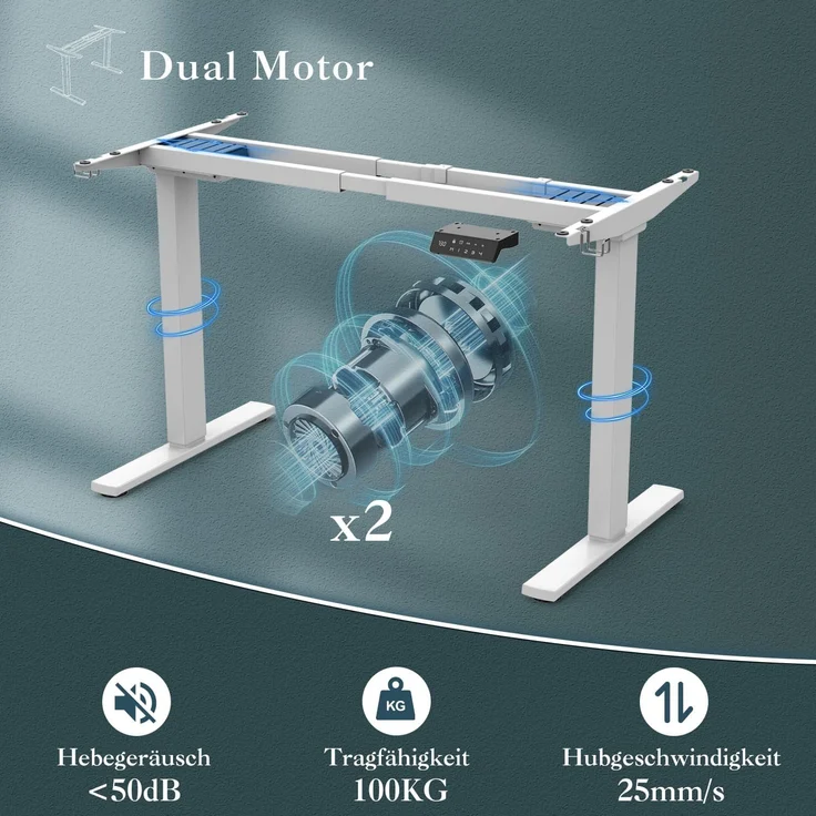 JUMMICO Dual-Motor Tischgestell Höhenverstellbar mit USB-Buchse und Kabelwanne, Elektrisch Höhenverstellbarer Schreibtisch Gestell mit Sitz-Steh-Erinnerungs und Rollen（Weiß） – Bild 3