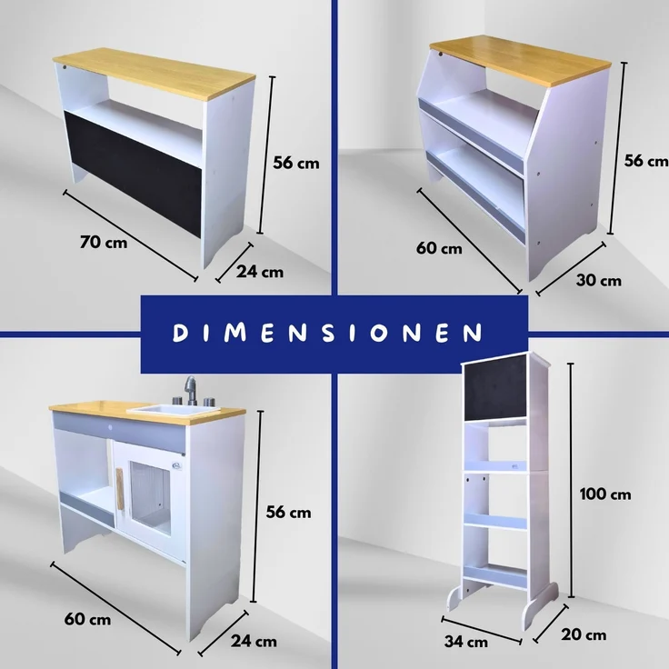 Coemo Spielküche Ida 4er Set aus Holz 4-tlg. Kinderküche in Grau – Bild 5