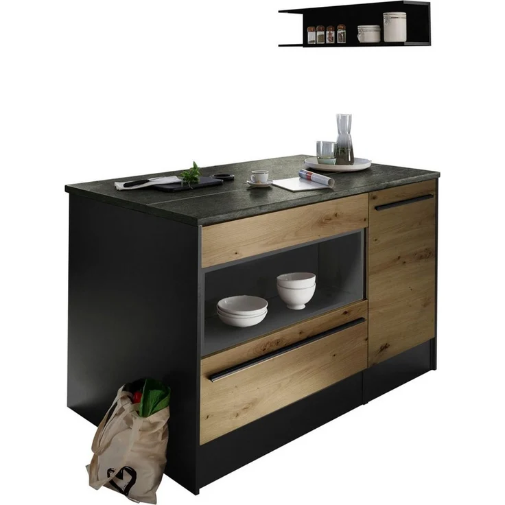 Jazz Moderne Kücheninsel mit Arbeitsplatte freistehend in Anthrazit, Artisan Eiche Optik - Geräumige Kochinsel mit viel Stauraum - 145 x 90 x 90 cm (B/H/T) – Bild 1