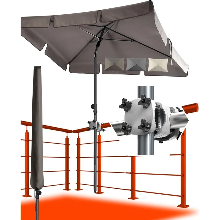 4smile Sonnenschirm Balkon SunnyShade, 200x125 cm, Taupe - UPF 50+ Sonnenschirm rechteckig als Sonnenschutz Balkon - SunnyGuy Balkon-Schirm mit Sonnenschirmhalter + Sonnenschirmhülle