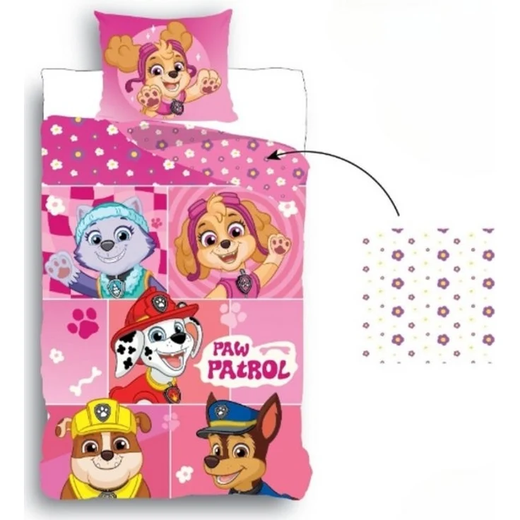 Paw Patrol Bettbezug 135x200 cm & Kopfkissenbezug 80x80 cm – Aus 100% Baumwolle für Kinder Rosa – Bild 1