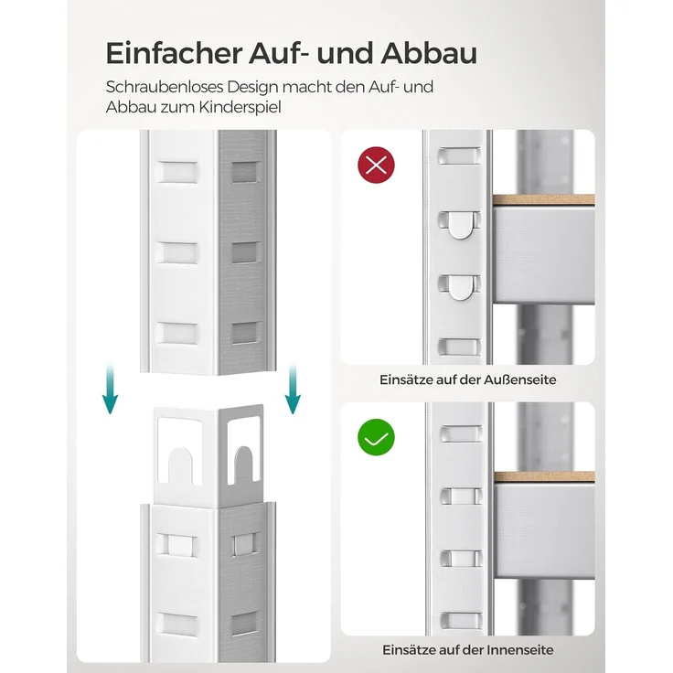 Songmics Schwerlastregal, 2er Set, Kellerregal, Lagerregal, 40 x 80 x 160 cm, Regal mit Stahlgestell, bis 520 kg belastbar, 4 verstellbare Ablagen, silbern GLR044E02 – Bild 6