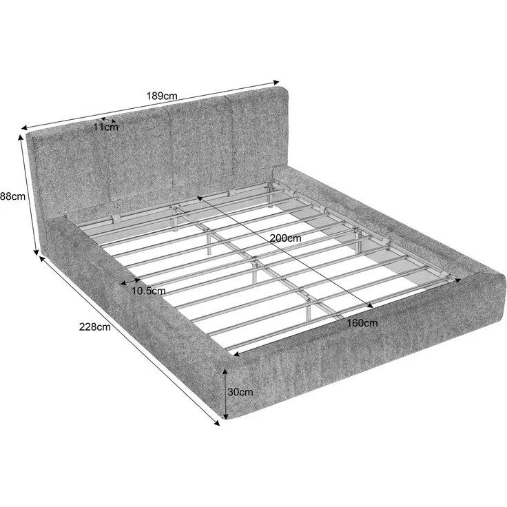 LVHOM Polsterbett 160 x 200cm, Doppelbett mit gepolstertem Kopfteil, Bettgestell mit verstärktem Stahlrahmen, Chenille, Beige – Bild 7