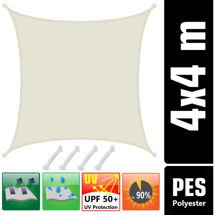 4x4m UV Sonnensegel Sonnenschutz Wasserdicht Beige