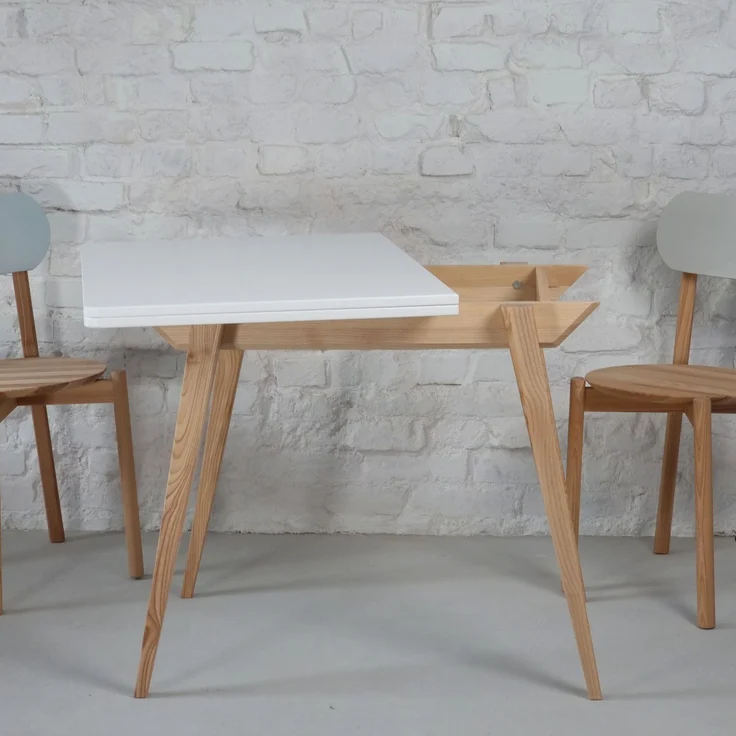 Ragaba rechteckiger ausziehbarer Tisch, MDF & Massives Eschenholz, 90x65 cm, Weiß – Bild 6
