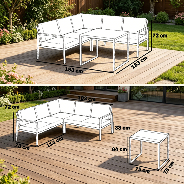 Gartenlounge für 5 Personen, 3-teiliges Gartenmöbel-Set mit Ecksofa, Couchtisch und Sitzkissen für Terrasse und Garten, Dunkelgrau – Bild 4