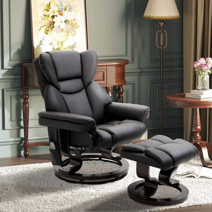 Wohnora-Relaxsessel mit Massagefunktion Fußhocker Liegefunktion Kunstleder 79 x 82 x 101 cm,H 1010cm x T 790cm x B 820cm,Schwarz – Bild 2