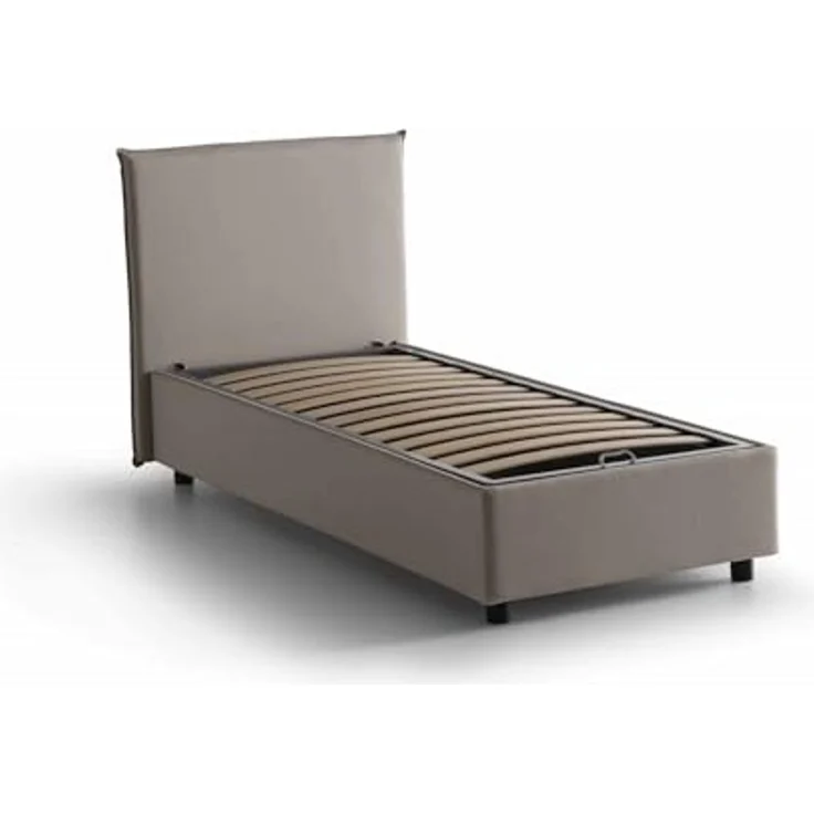 Talamo Italia - Chelsea-Einzelbett, Bettkasten mit Stoffbezug, 100 % Made in Italy, Öffnung vorne, geeignet für Matratze 90x190 cm, Taupe – Bild 6