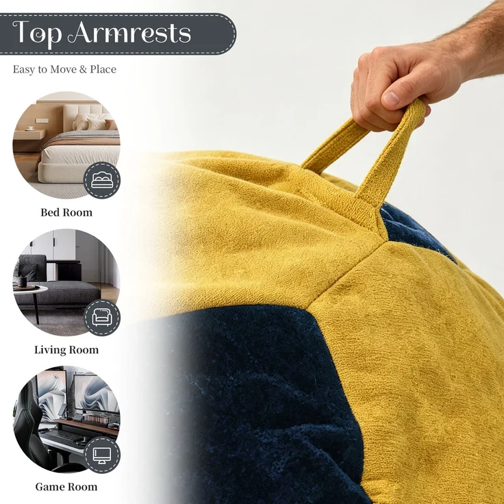 Wohnora – Großer, fußballförmiger Sitzsack, mehrfarbige Ziernähte, großer Sitzsack, bequemes Sofa zum Entspannen im Schlafzimmer, Wohnzimmer, Leseecke, Lounge-Sessel für Erwachsene und Jugendliche, H 0 cm x T 0 cm x B 0 cm, Blau + Gelb – Bild 3