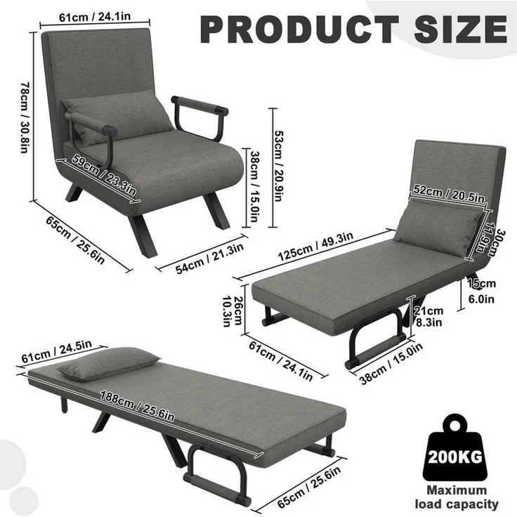 FIVMEN Sessel 3 in 1 Schlafsessel Schlafsofa Klappbares mit Bettfunktion, Klappsessel mit Verstellbare Rückenlehne Sofabett Gästebettfür – Bild 1