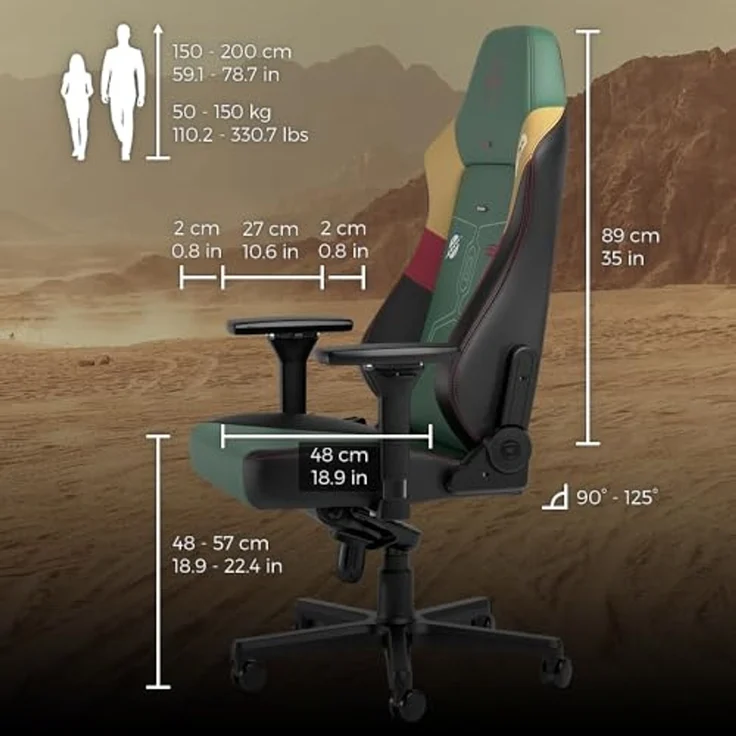 noblechairs Hero Komfortable und Langlebige Gaming Stuhl, Perfekt Optimierte Ergonomie des Stuhls Sorgt für Hohen Sitzkomfort, Belastbarkeit 150 kg, Boba Fett Edition – Bild 2