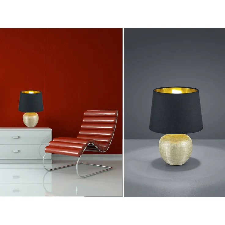 Tischleuchte, Keramik gold, Textil schwarz, H 26 cm