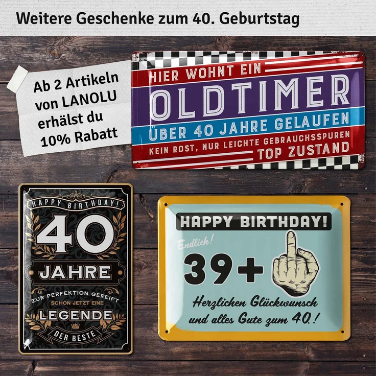 LANOLU Blechschild Klassiker 40 Jahre - 17x34cm – Metall – Blau – 17113 – Bild 5