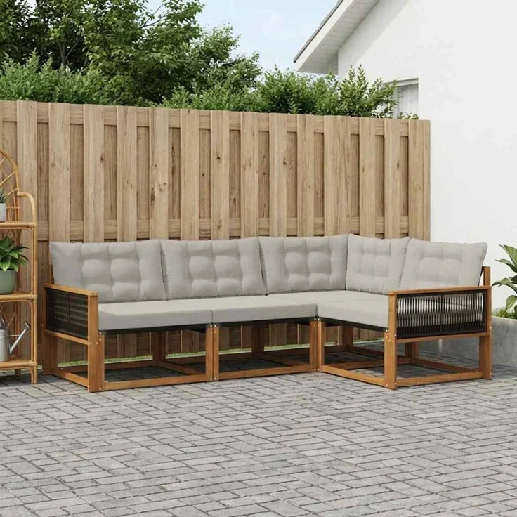 vidaXL Outdoor-Sofagarnitur 4 stk. 4-Sitzer Natur und Hellgrau 3381391 – Bild 1