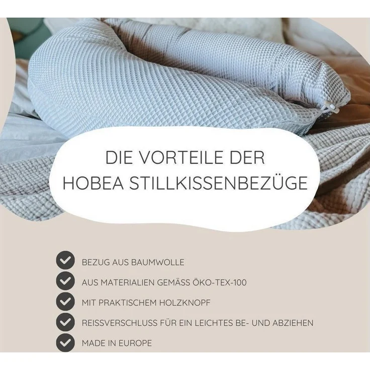 HOBEA-Germany Stillkissenbezüge Bezug für Stillkissen Waffelmuster weiß, 100% BIO Baumwolle - durch Knopf schließbar - Reißverschluß – Bild 2