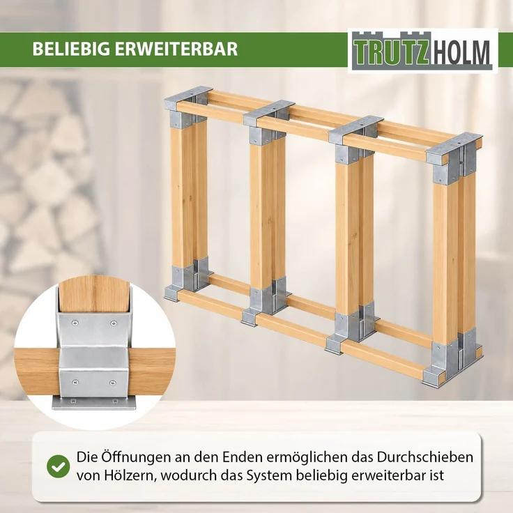 4er Set Holzstapelhilfe feuerverzinkter Stahl 34x10x15 cm Holzstapelhalter – Bild 4