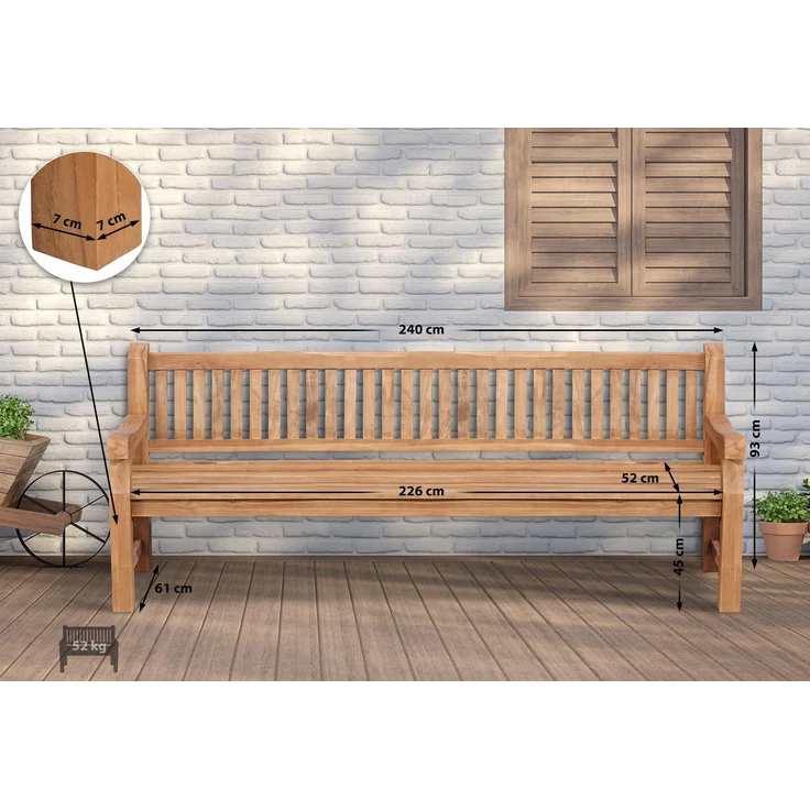 Gartenbank Teakbank DEGAD - Holz Teak 240x61x93 cm | Holzbank 240 Cm Gartenbank Sitzbank Mit Lehne Wetterfest Bank Garten Terrasse – Bild 6