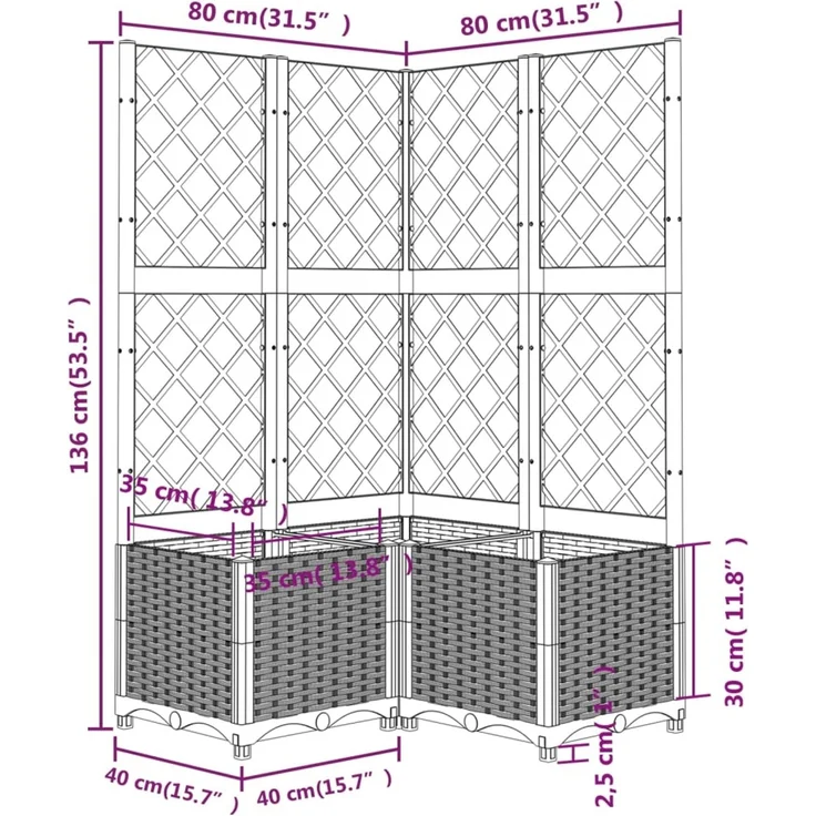 vidaXL Pflanzkübel mit Rankgitter Braun 80x80x136 cm PP 318265 – Bild 8