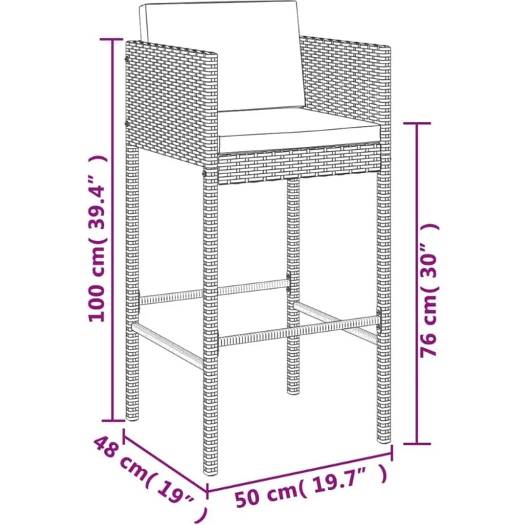 vidaXL 5-tlg. Gartenbar-Set mit Kissen Braun Poly Rattan 3200655 – Bild 4