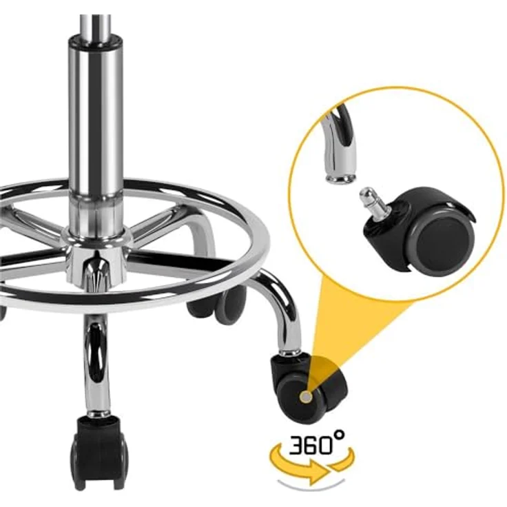 Yaheetech Rollhocker Höhenverstellbar 50,5–65 cm Sitzhöhe Drehhocker 360° Drehbar Bürohocker bis 120 kg Arbeitshocker mit Rollen Hocker Weiß – Bild 9