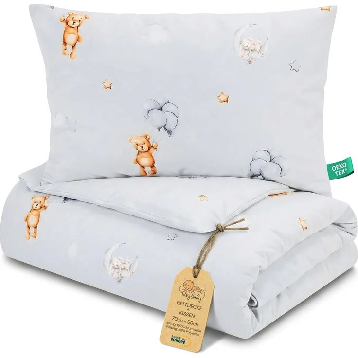 Kinder Bettdecke ohne Bezug 50x70 cm - Baumwolle Baby Decke und Kissen Set Kinderdecke 50x70 und Kopfkissen 40x35 - Bettdecken Kinderbettdecke Oeko-Tex Teddybären