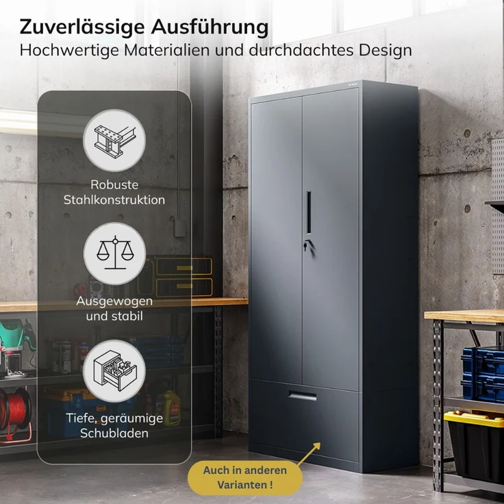 Metallschrank mit Sockel RUEL - 160x90x40cm Anthrazit | Büroschrank Aktenschrank Stahlschrank Fachbodenschrank Werkstattschrank – Bild 6