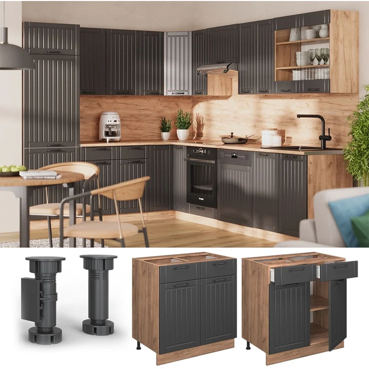 Küchenunterschrank Fame-Line Dunkelgrau 80 cm ohne Arbeitsplatte Vicco – Bild 3