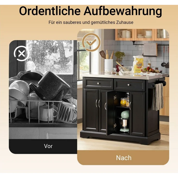 SoBuy Küchenwagen FKW71, Küchenschrank Kücheninsel mit erweiterbarer Edelstahlarbeitsplatte – Bild 4