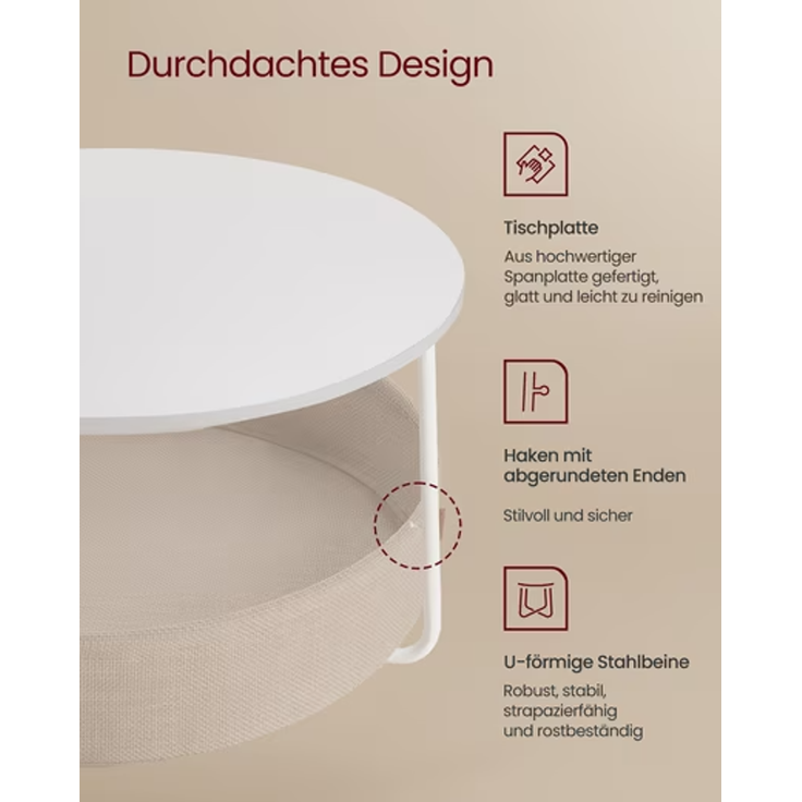 Vasagle Couchtisch, Holzspanplatte / Stahl, wolkenweiß / kamelbraun, 75 x 75 x 45 cm – Bild 5