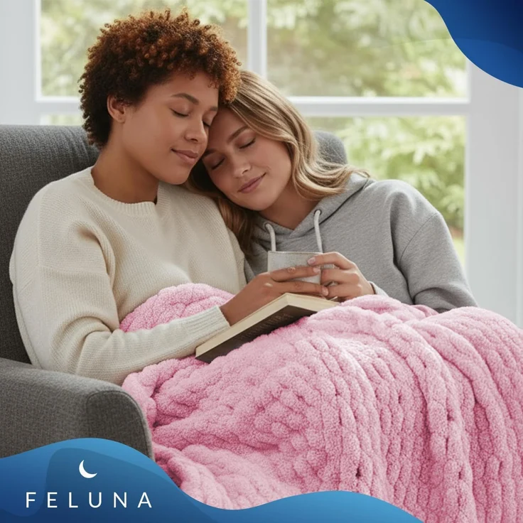 Wohndecke Grobmaschige Wohlfühldecke, Feluna, Flauschige Kuscheldecke Grobstrick Tagesdecke – Bild 5
