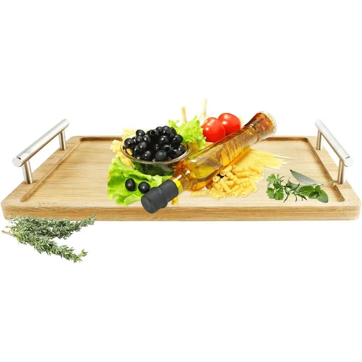 Serviertablett mit Edelstahlgriffen Tablett Frühstückstablett Servierplatte