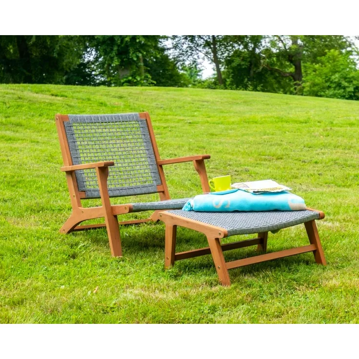 acamp Gartenstuhl Relaxsessel mit Hocker Set Bangkok (Gartenmöbel Set), Stuhl, Gartenliege, Sonnenliege, Sessel