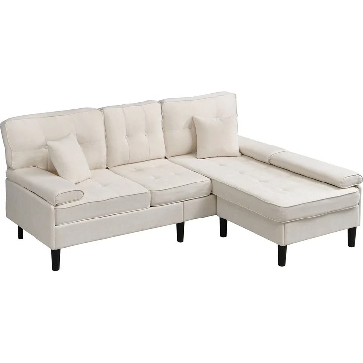 DESVIAE Sofa Hellbeige aus Chenille – 195x86x149 cm – Fußbank, Schlaffunktion – Bild 8