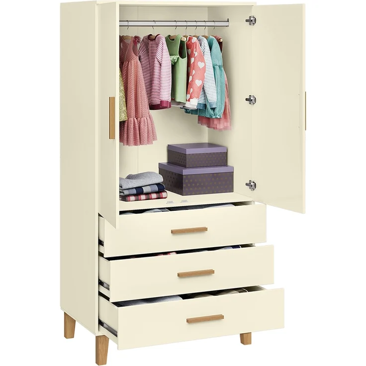 Bellabino 'Liri' Kinderkleiderschrank, beige, Kleiderschrank für Kinderzimmer mit 3 Schubladen und Kleiderstange – Bild 10