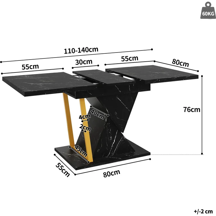 Ausziehbarer Esstisch - Holztisch in schwarz, 110(140) x 80 x 76 cm - Für Küche & Esszimmer - 6 Personen Tisch mit ausziehbarer Platt – Bild 5