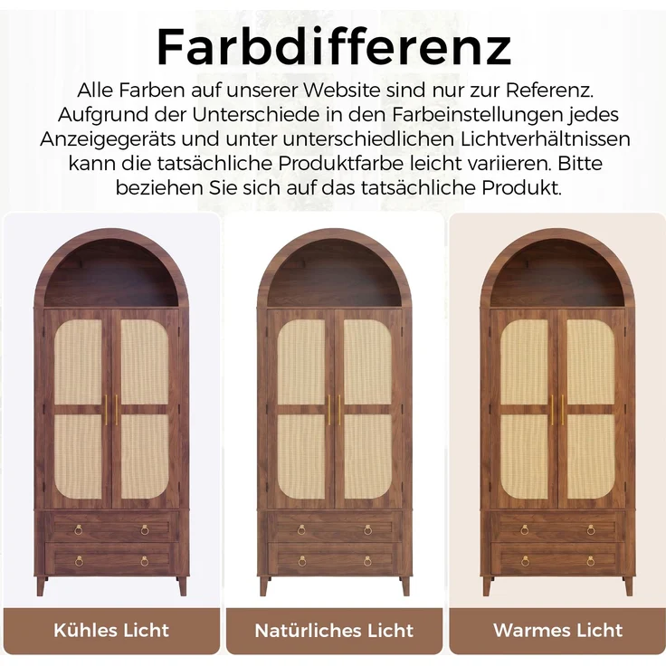 DESVIAE Sideboard Nussbaum aus MDF/Spanplatte – 76x179,5x40 cm – LED-Beleuchtung, 2 Schubladen – Bild 5