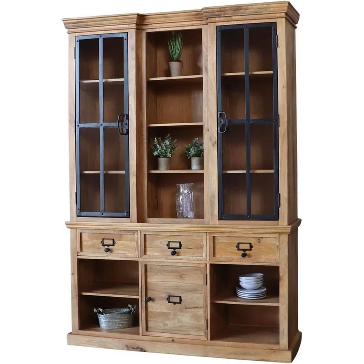 baario Buffet Schrank PACIFICA Wandschrank massiv Mangoholz Buffet Vitrine Antik Design