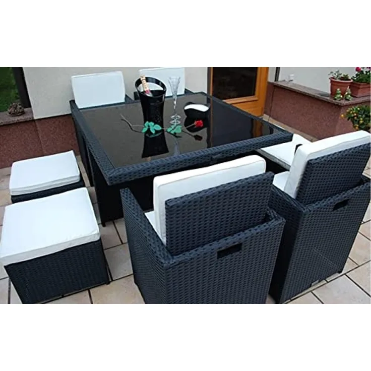 Ragnarök Möbel-Design Garten-Essgruppe Heimdall Esstisch Set 4+4, (Set, Polyrattan, Alu, Würfelsystem), Würfelsystem, klappbare Rückenlehne