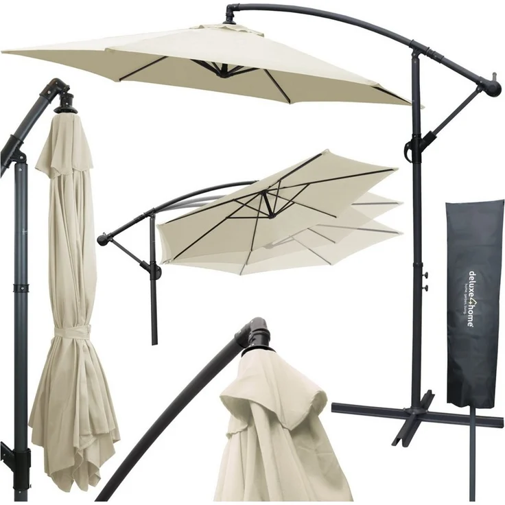 deluxe4home Sonnenschirm Ampelschirm Ø270 cm mit Ständer & Schutzcover I Terrassenschirm, Mit Handkurbel – Bild 5