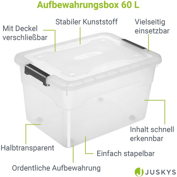 Juskys Aufbewahrungsbox mit Deckel, 6er-Set, stapelbar, Kunststoff transparent, 60 Liter – Bild 2