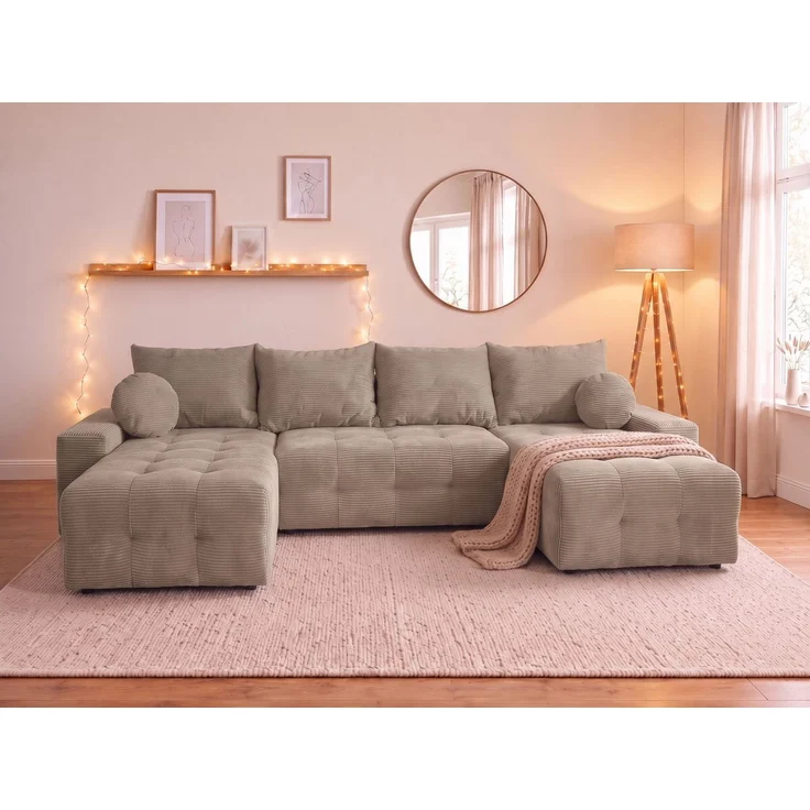 OTTO home Wohnlandschaft Jessy U-Form, B: 313 cm, in Cord & weiteren Bezügen, Schlaffunktion, Bettkasten, Tonnentaschenfederkern-Polsterung – Bild 3