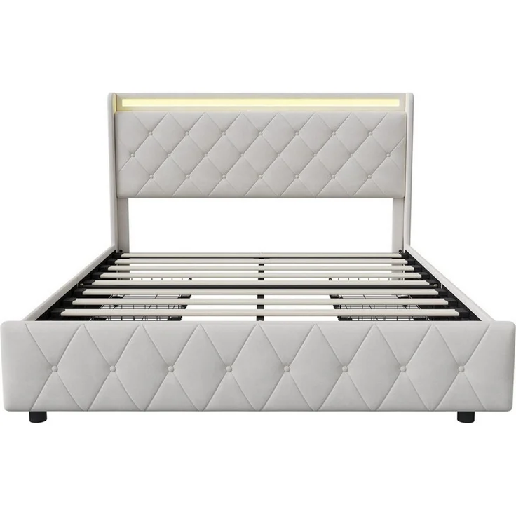 Furnishings Home Stauraumbett Polsterbett LED 90x200 cm, Doppelbett (1-tlg, Modernes Jugendbett, Leises Design Bett, Samtmaterial Polsterbett), Mit LED-Beleuchtung und Ladefunktion, Belastbarkeit 300 kg – Bild 4