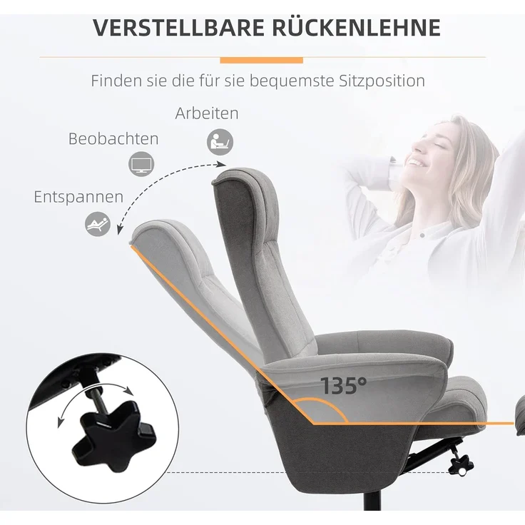 HOMCOM Relaxsessel Relaxstuhl mit Fußhocker, verstellbare Rückenlehne (Liegesessel, 2-St, Fernsehsessel), für Wohnzimmer, Schlafzimmer, Samt, Dunkelgrau – Bild 4