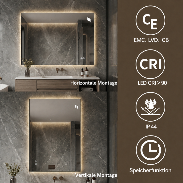 Badezimmerspiegel 70x90 cm mit LED-Hintergrundlicht, Anti-Beschlag und Dimmfunktion – Bild 6