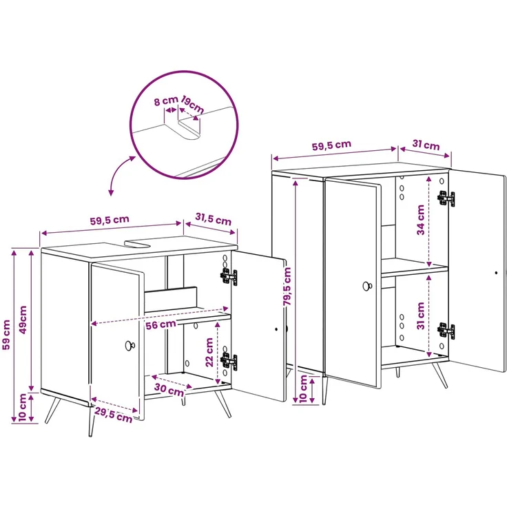 vidaXL 2-teiliges Badezimmer Schrank Set BREDA Betongrau Holzwerkstoff 3417642 – Bild 8