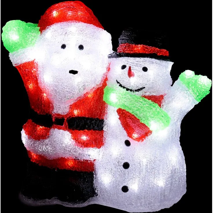 LED Acryl Figur Santa Claus u. Schneemann 38cm beleuchtet 90LEDs Weihnachtsdeko