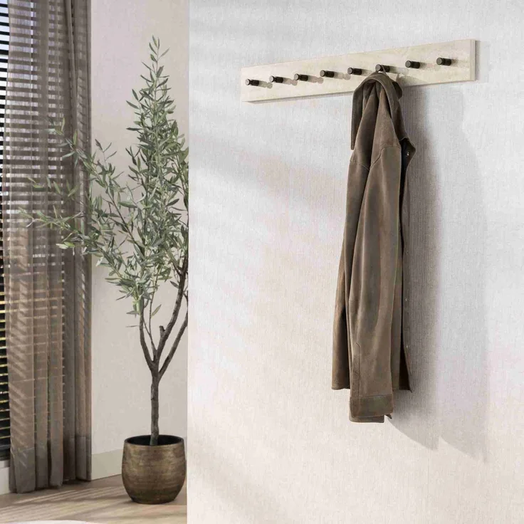 Wandgarderobe Oniva mit 8 Haken und Keramik in Travertinoptik