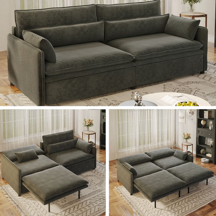 DESVIAE Schlafsofa 3-Sitzer Dunkelgrau aus Chenille – 206x86x91 cm – Bettkasten, verstellbare Rückenlehne – Bild 3